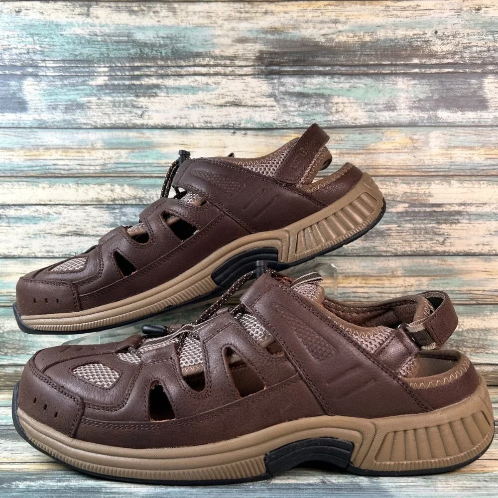 Orthofeet Fisherman Sandals Mens 13W  Orthotic Casual Comfort Shoe Brown Leather